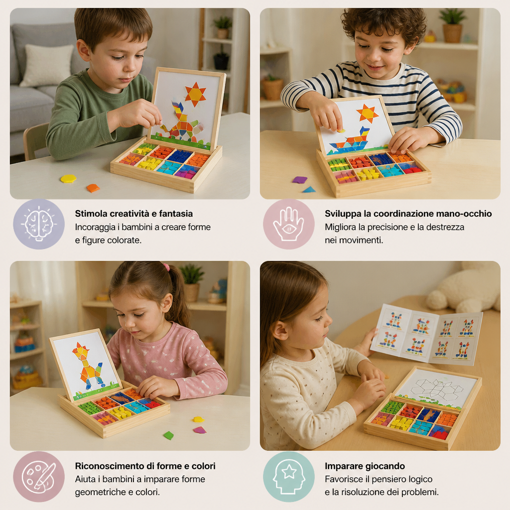 Puzzle geometrico magnetico in legno per bambini