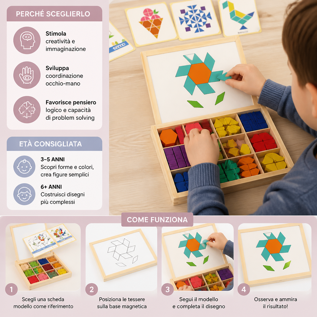 Puzzle geometrico magnetico in legno per bambini
