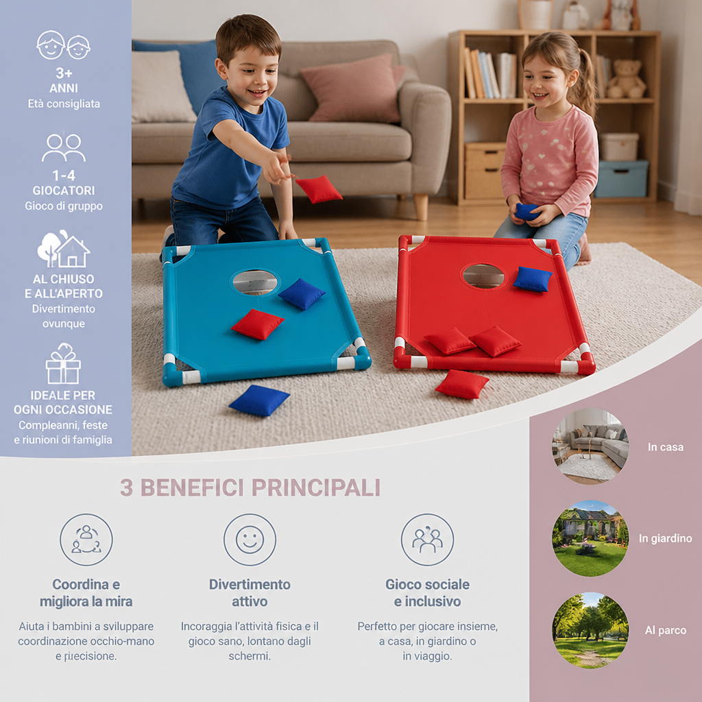 Gioco del lancio dei sacchetti bicolore per bambini – per interni ed esterni