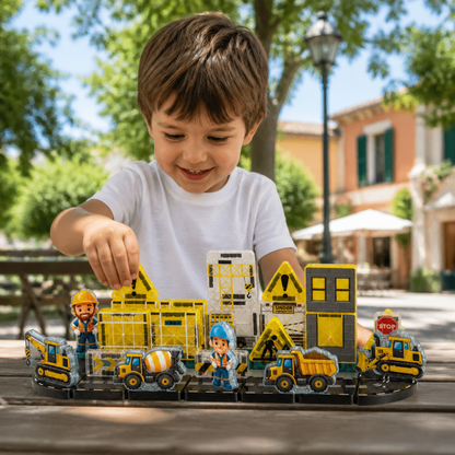 Set da viaggio magnetico da 40 pezzi con veicoli da cantiere, dei vigili del fuoco e della polizia