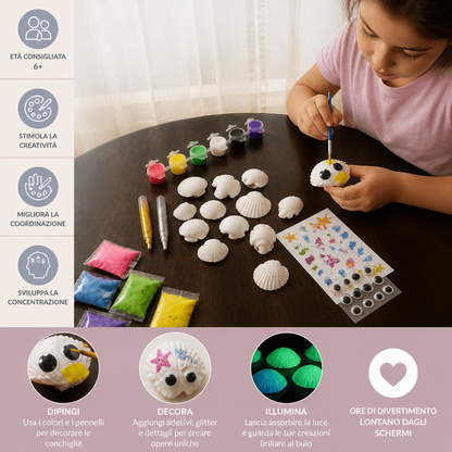 Kit per dipingere e decorare conchiglie fosforescenti
