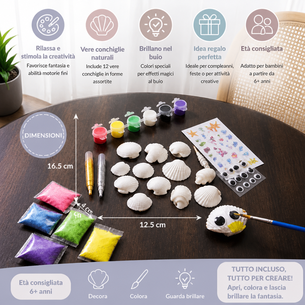 Kit per dipingere e decorare conchiglie fosforescenti