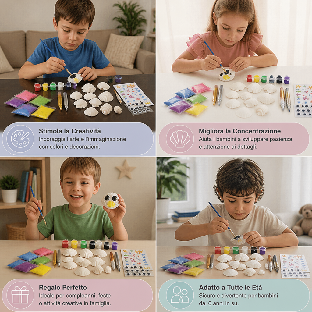 Kit per dipingere e decorare conchiglie fosforescenti