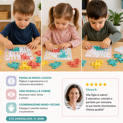 Puzzle Montessori in legno per abbinare le forme – Gioco educativo per allenare il riconoscimento dei colori e il pensiero logico