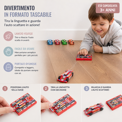 Giocattolo lancia auto da corsa tascabile