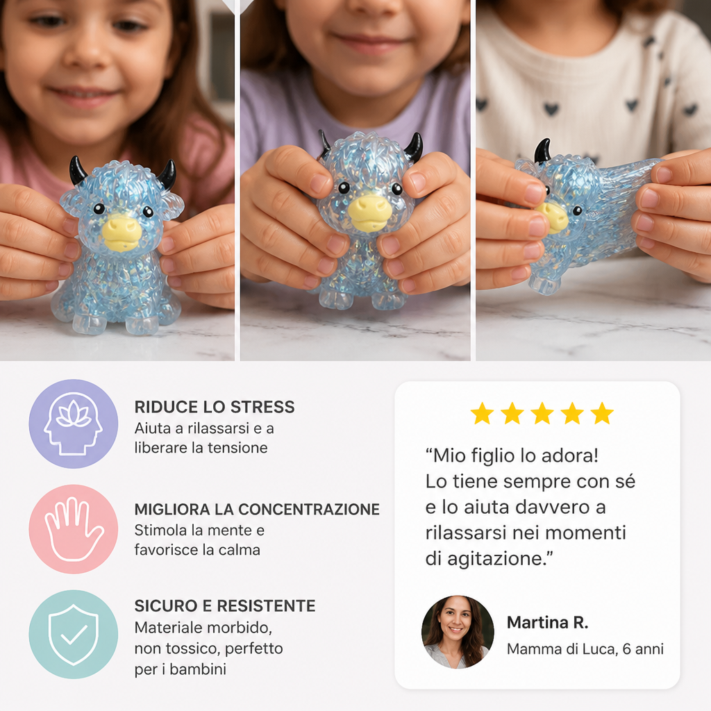 Mini Squishy Antistress a Forma di Mucca Highland