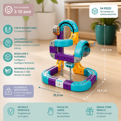 Kit di costruzione fai da te con pista a cubi gravitazionali e trenino elettrico