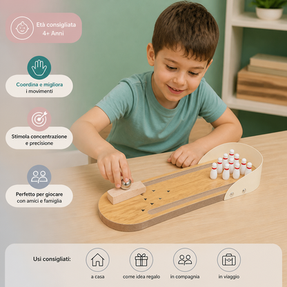 Mini Gioco di Bowling in Legno – Set da Bowling da Tavolo Portatile per Bambini