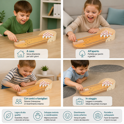 Mini Gioco di Bowling in Legno – Set da Bowling da Tavolo Portatile per Bambini