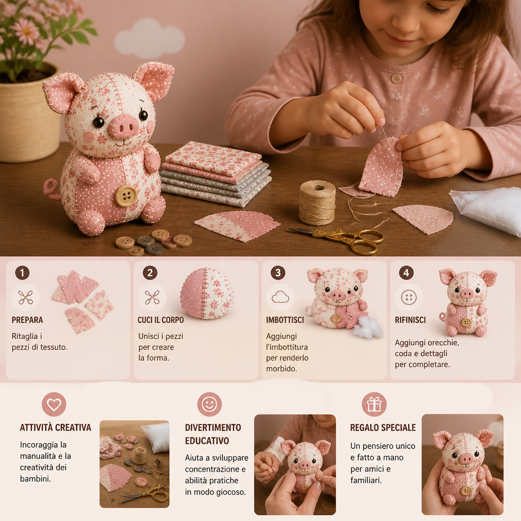 Kit da Cucito Animali DIY – Set per Ornamenti in Tessuto Fatti a Mano
