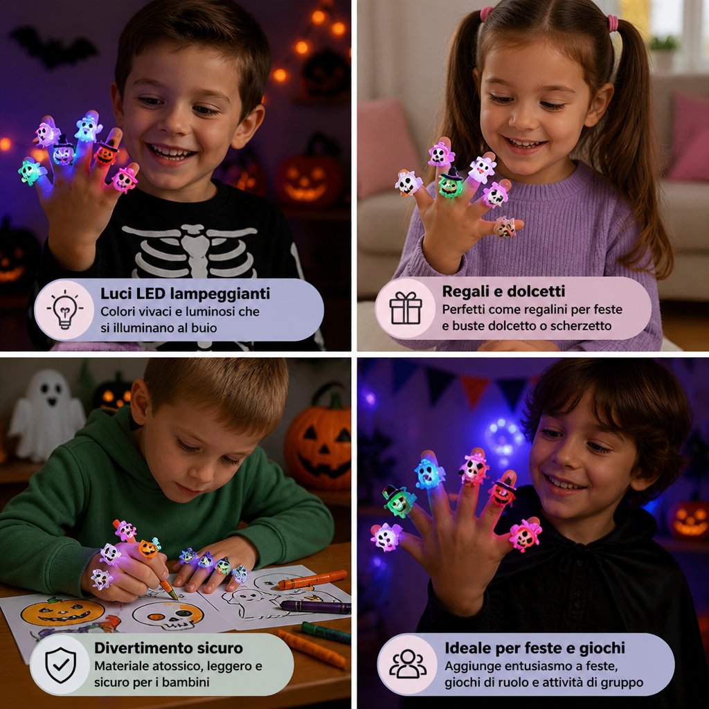 50 Pezzi di Anelli LED Lampeggianti di Halloween per Gadget da Festa per Bambini e Sacchetti di Dolcetti