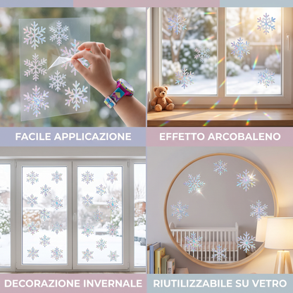 Adesivi per Finestre a Forma di Fiocco di Neve con Effetto Acchiappasole Riutilizzabili