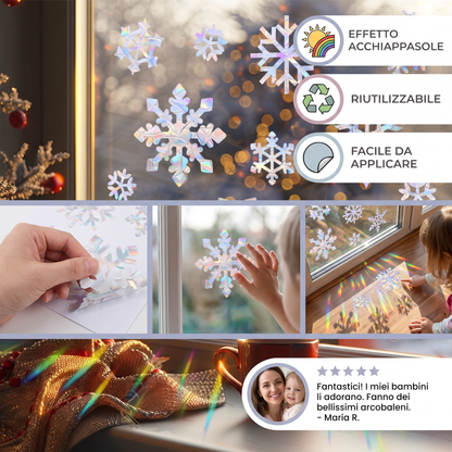 Adesivi per Finestre a Forma di Fiocco di Neve con Effetto Acchiappasole Riutilizzabili