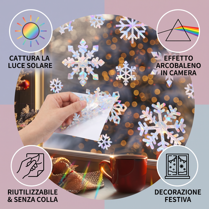 Adesivi per Finestre a Forma di Fiocco di Neve con Effetto Acchiappasole Riutilizzabili