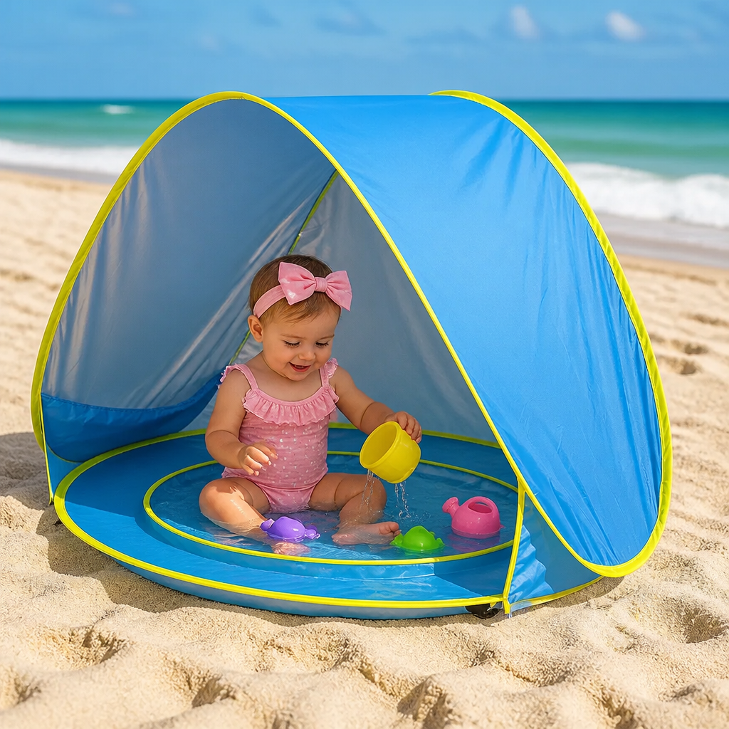 Pop-Up Baby Beach Tent con Piscina Integrata e Protezione UV – Ombrellone Portatile per Bambini