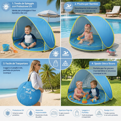 Pop-Up Baby Beach Tent con Piscina Integrata e Protezione UV – Ombrellone Portatile per Bambini