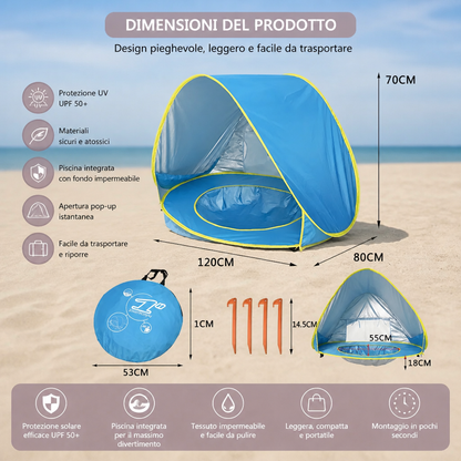Pop-Up Baby Beach Tent con Piscina Integrata e Protezione UV – Ombrellone Portatile per Bambini