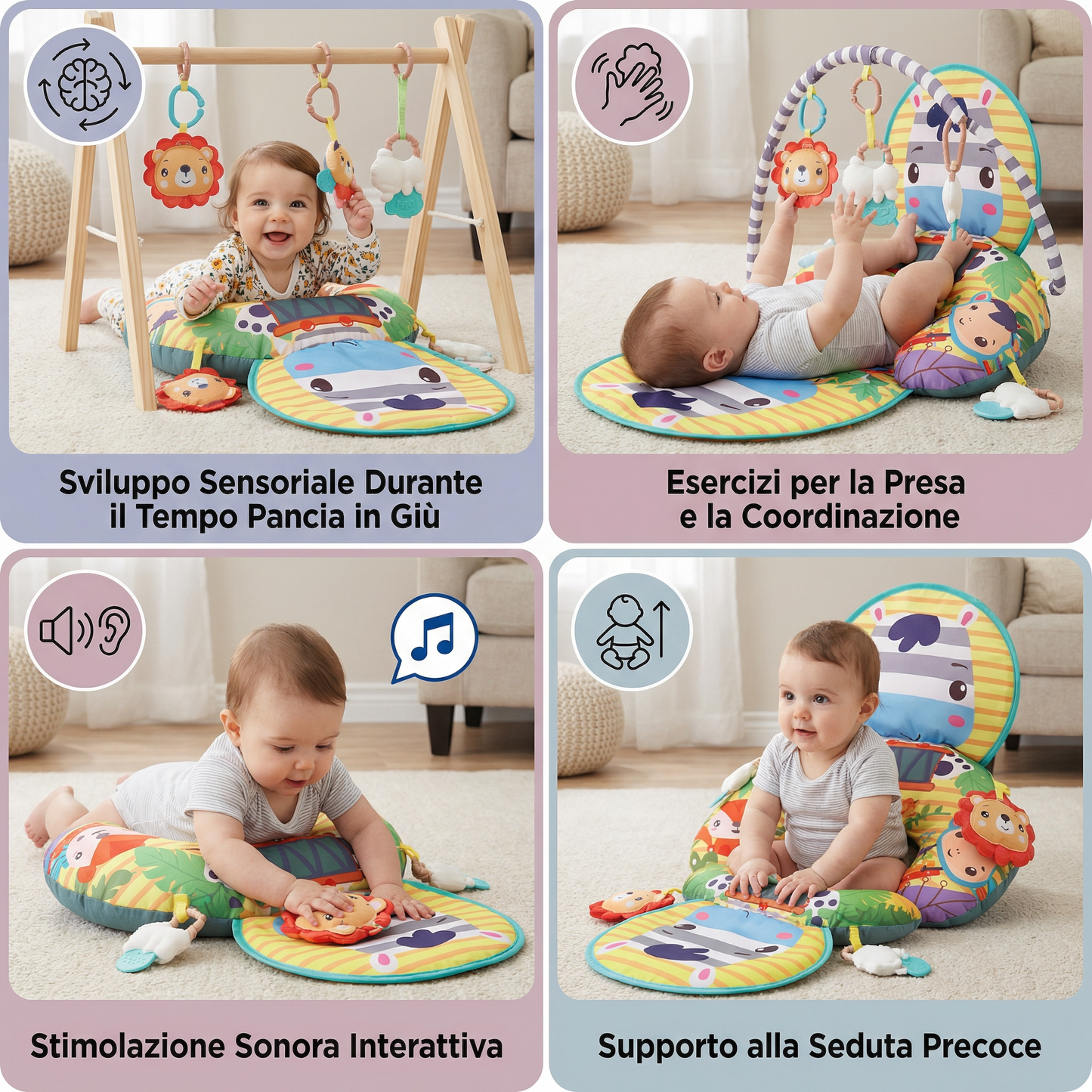 Cuscino da Allenamento per Neonati per il Tempo Pancia in Giù con Arco da Gioco – Supporta lo Sviluppo Sensoriale e la Crescita Precoce