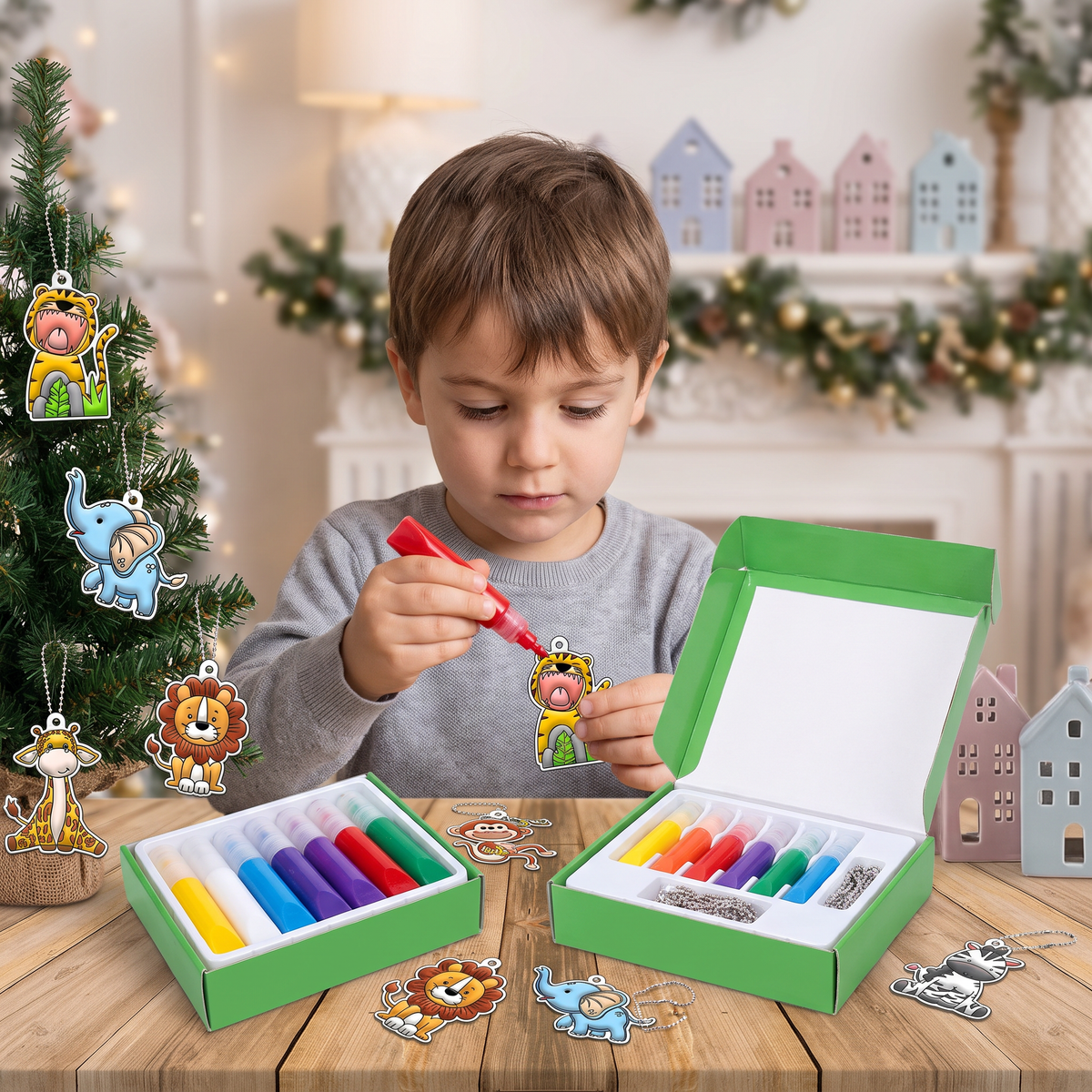 Kit creativo DIY di Natale per bambini per decorare gli addobbi con la pittura, senza colla né cottura