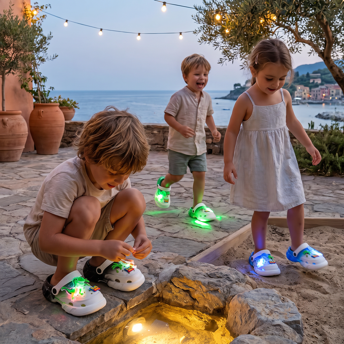 Zoccoli LED a forma di dinosauro per bambini – Scarpe estive e da spiaggia luminose e antiscivolo per giardino e mare