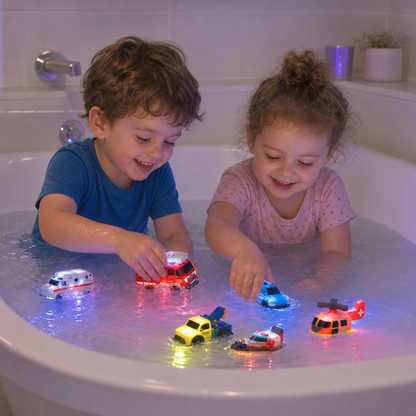 Set da 6 Giocattoli da Bagno con Veicoli di Emergenza che Cambiano Colore per Neonati e Bambini Piccoli