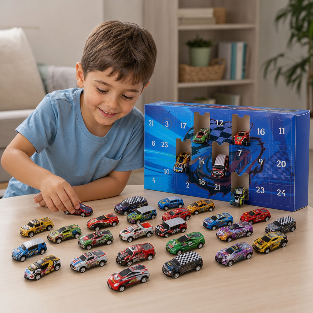 Calendario dell’Avvento di 24 Giorni con Auto da Corsa Giocattolo a Sorpresa