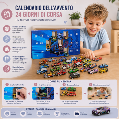 Calendario dell’Avvento di 24 Giorni con Auto da Corsa Giocattolo a Sorpresa