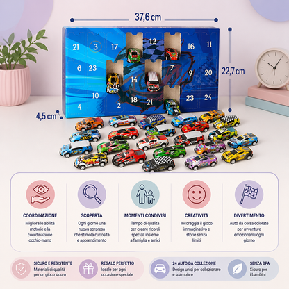 Calendario dell’Avvento di 24 Giorni con Auto da Corsa Giocattolo a Sorpresa