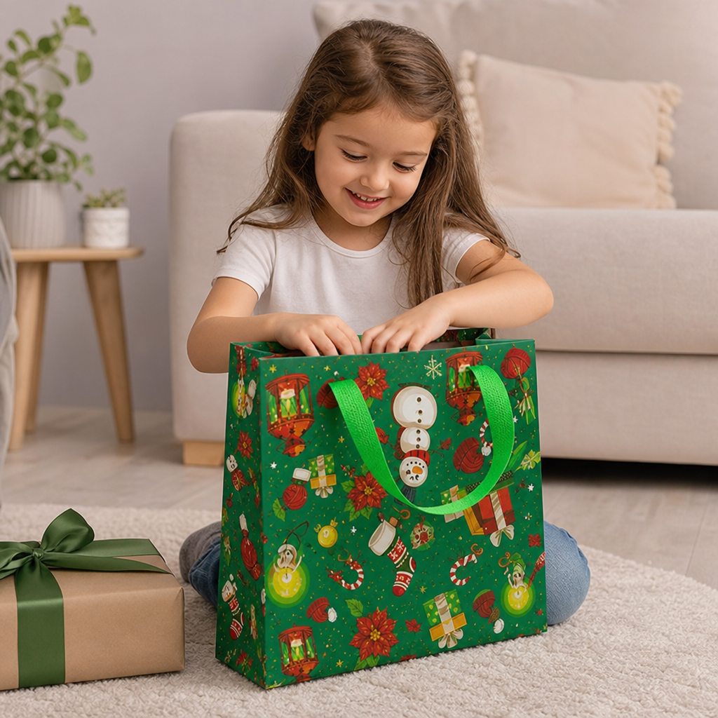 Sacchetti Regalo Natalizi Riutilizzabili con Manici – Vari Design Festivi