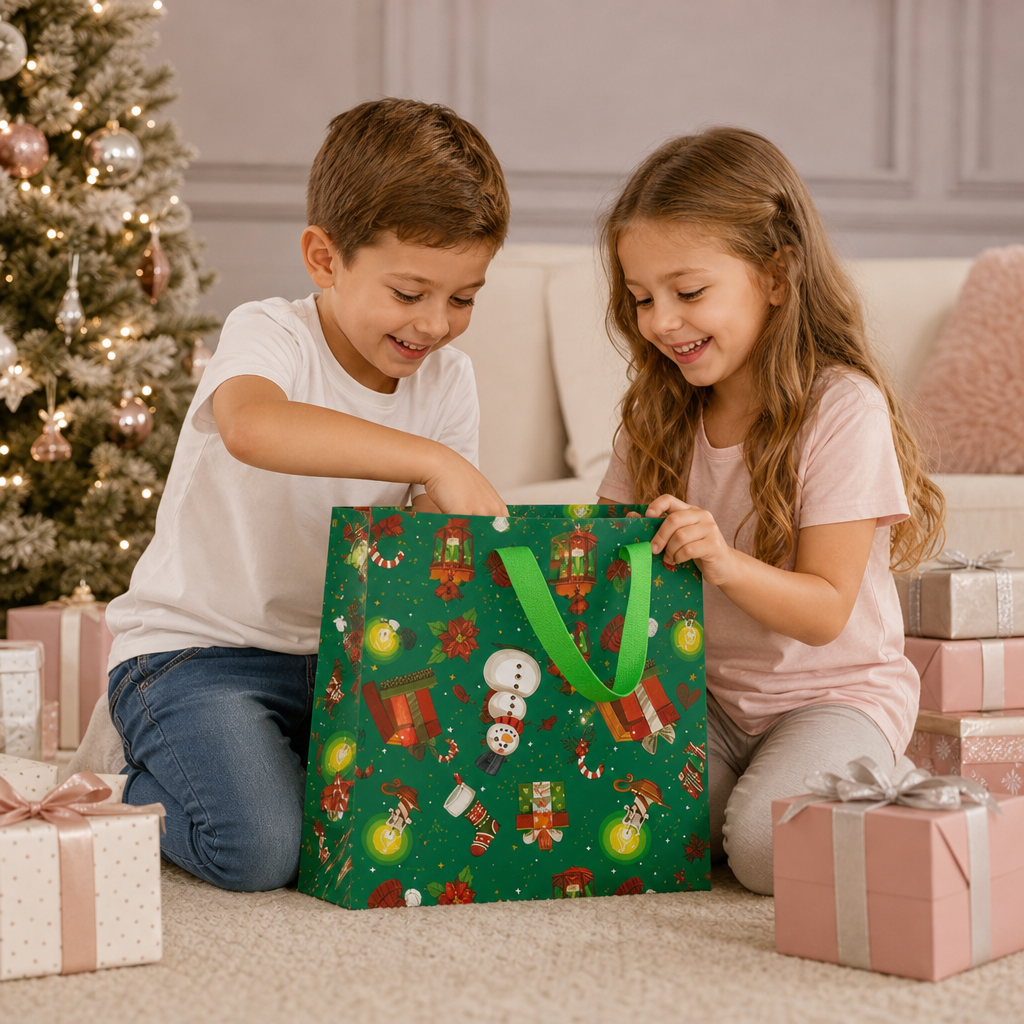 Sacchetti Regalo Natalizi Riutilizzabili con Manici – Vari Design Festivi