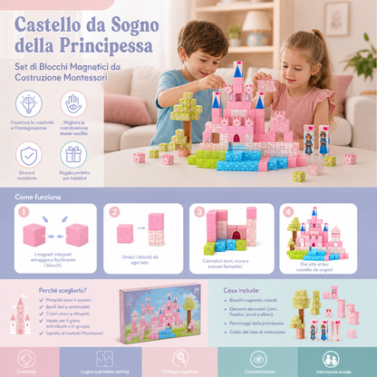 Set di Blocchi Magnetici da Costruzione Montessori Castello da Sogno della Principessa