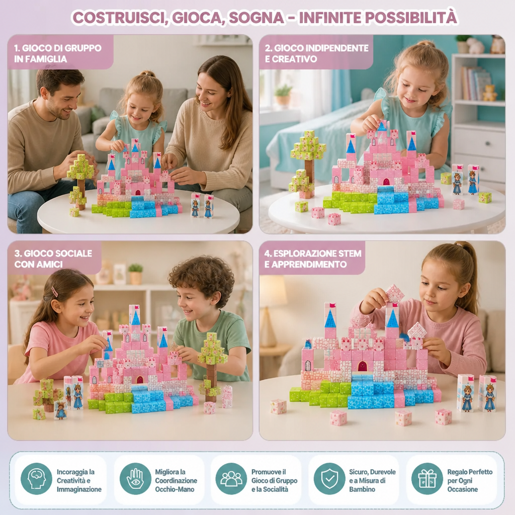 Set di Blocchi Magnetici da Costruzione Montessori Castello da Sogno della Principessa