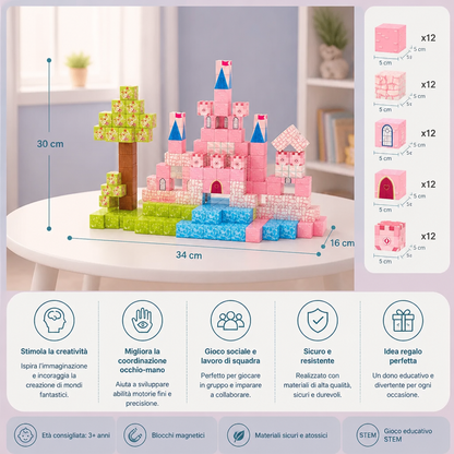 Set di Blocchi Magnetici da Costruzione Montessori Castello da Sogno della Principessa