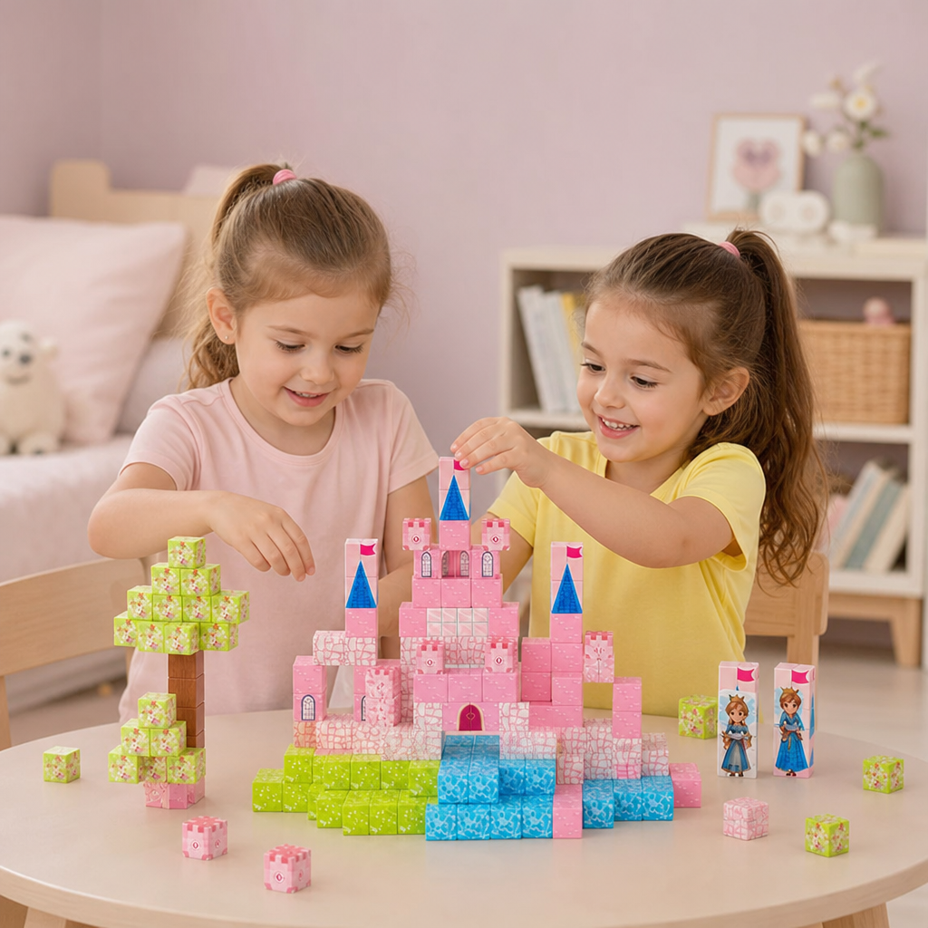 Set di Blocchi Magnetici da Costruzione Montessori Castello da Sogno della Principessa