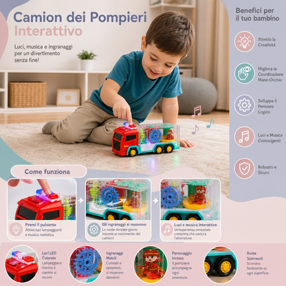 Giocattolo Interattivo Camion dei Pompieri con Ingranaggi Colorati e Mobili