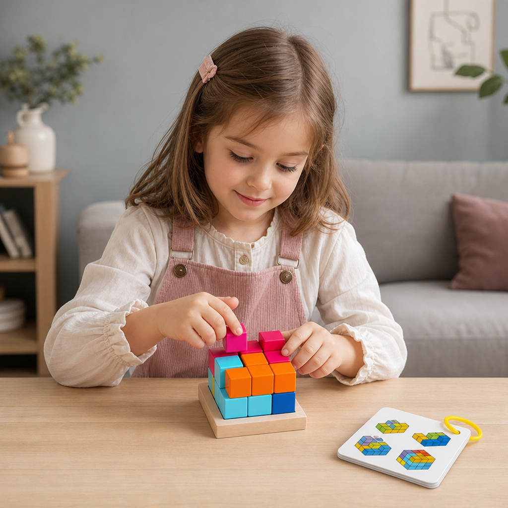 Blocchi Puzzle in Legno 3D Montessori – Geometria Colorata e Gioco STEM per Allenare la Mente