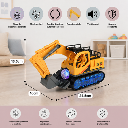 Escavatore Giocattolo Elettrico Con Sfera Da Discoteca, Musica E Funzione Cambia Direzione Automatica