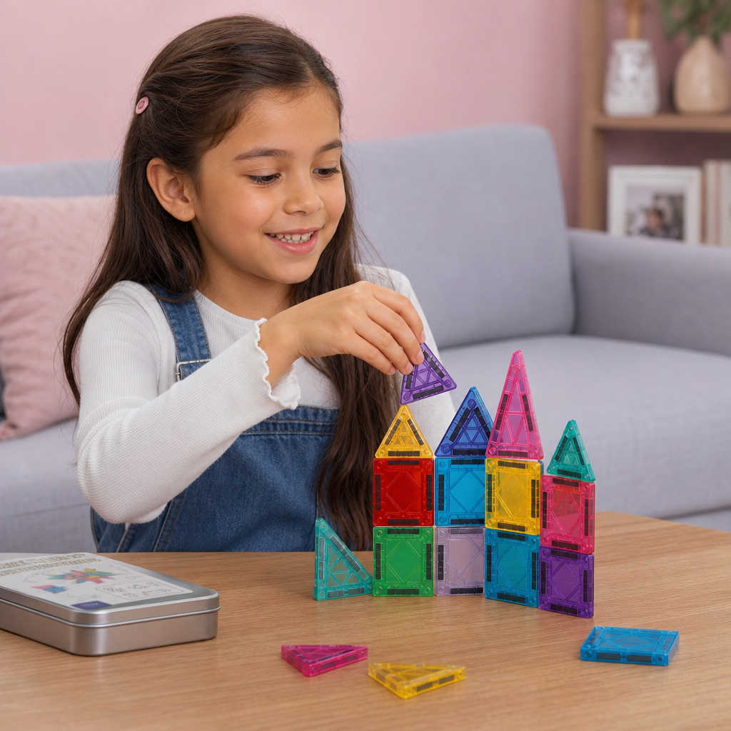 Set di Costruzioni Magnetiche per Bambini – Scatola Metallica Portaoggetti da Viaggio