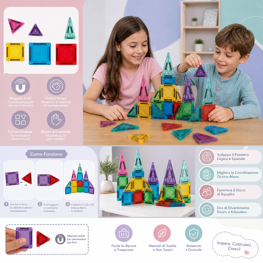 Set di Costruzioni Magnetiche per Bambini – Scatola Metallica Portaoggetti da Viaggio