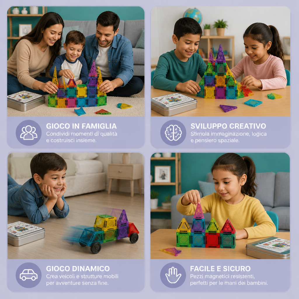 Set di Costruzioni Magnetiche per Bambini – Scatola Metallica Portaoggetti da Viaggio