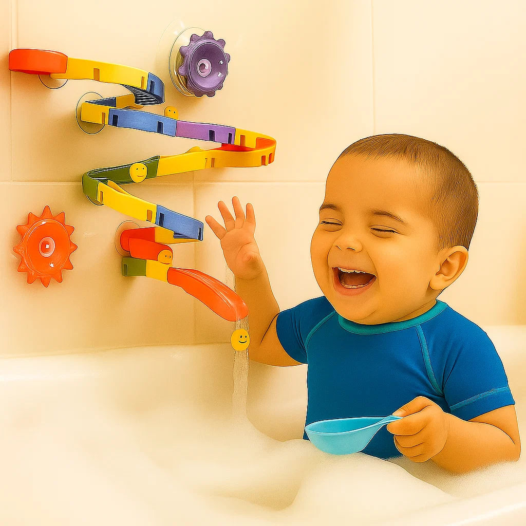 Giocattolo da bagno a scivolo d' acqua per bambini | Traccia fai da te con ventose e anatre rotolanti per divertirsi durante il bagno