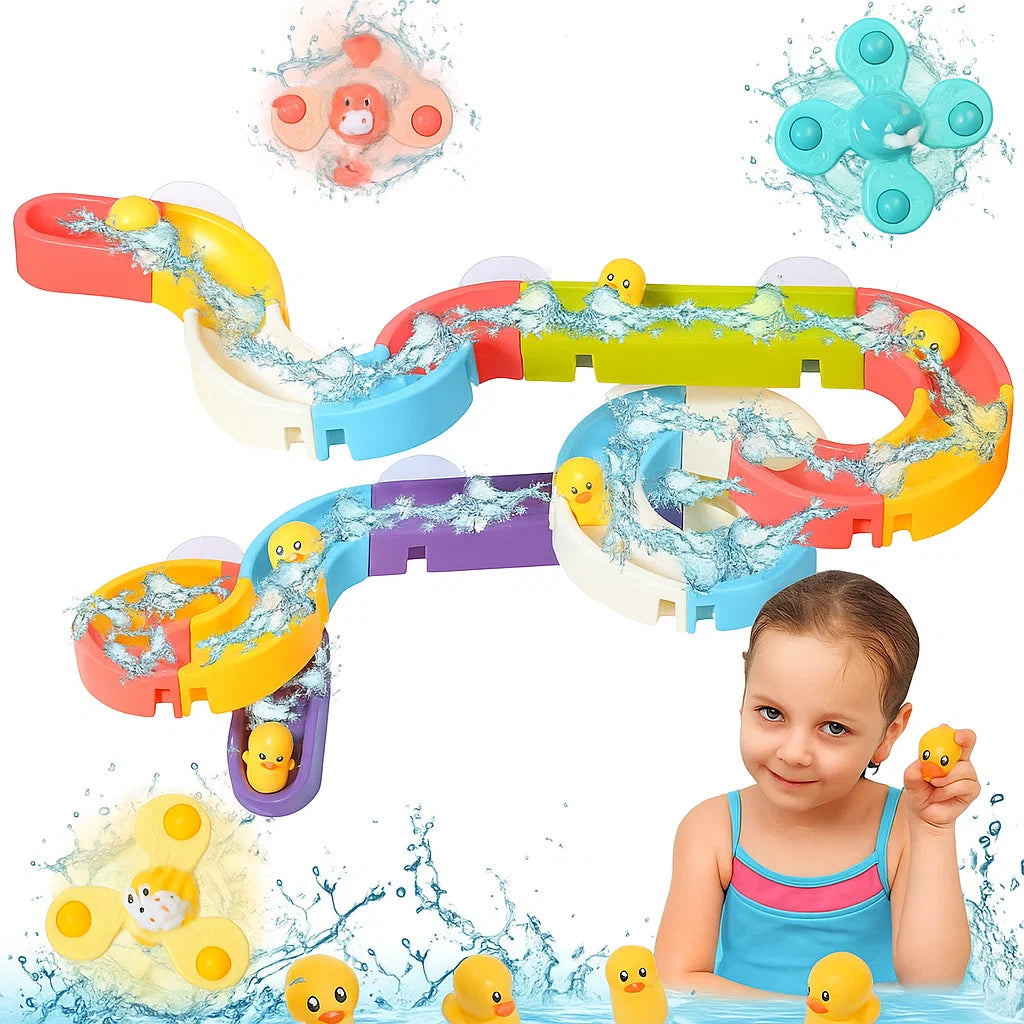 Giocattolo da bagno a scivolo d' acqua per bambini | Traccia fai da te con ventose e anatre rotolanti per divertirsi durante il bagno