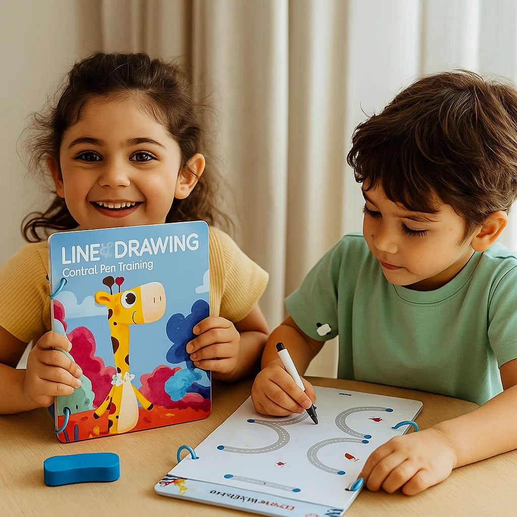 Libro di allenamento al controllo della penna per bambini | Pratica di disegno riutilizzabile per aumentare la concentrazione e la coordinazione mano - occhio