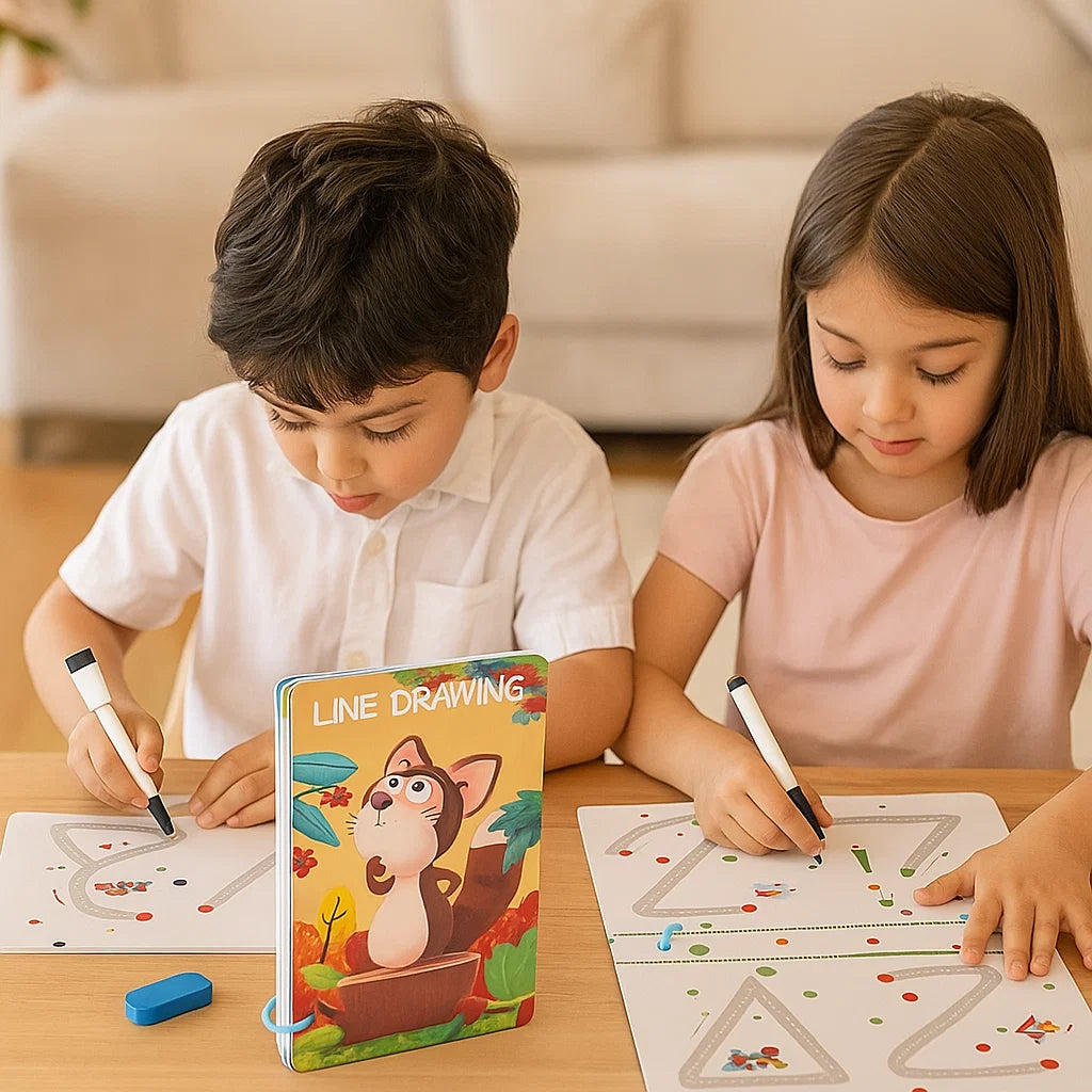 Libro di allenamento al controllo della penna per bambini | Pratica di disegno riutilizzabile per aumentare la concentrazione e la coordinazione mano - occhio