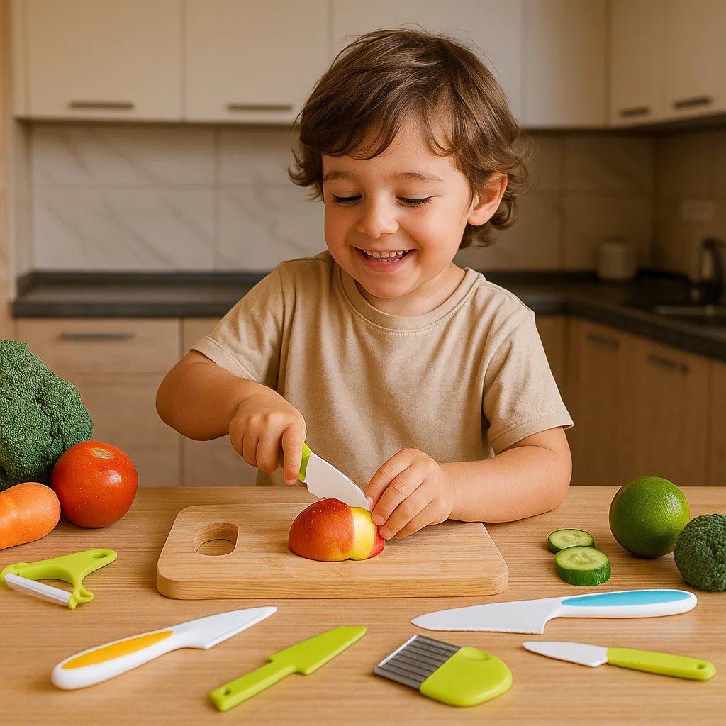Set di coltelli da taglio per bambini | Strumenti da cucina sicuri e divertenti per imparare ad affettare frutta e verdura