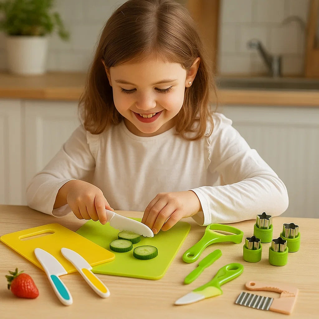 Set di coltelli da taglio per bambini | Strumenti da cucina sicuri e divertenti per imparare ad affettare frutta e verdura