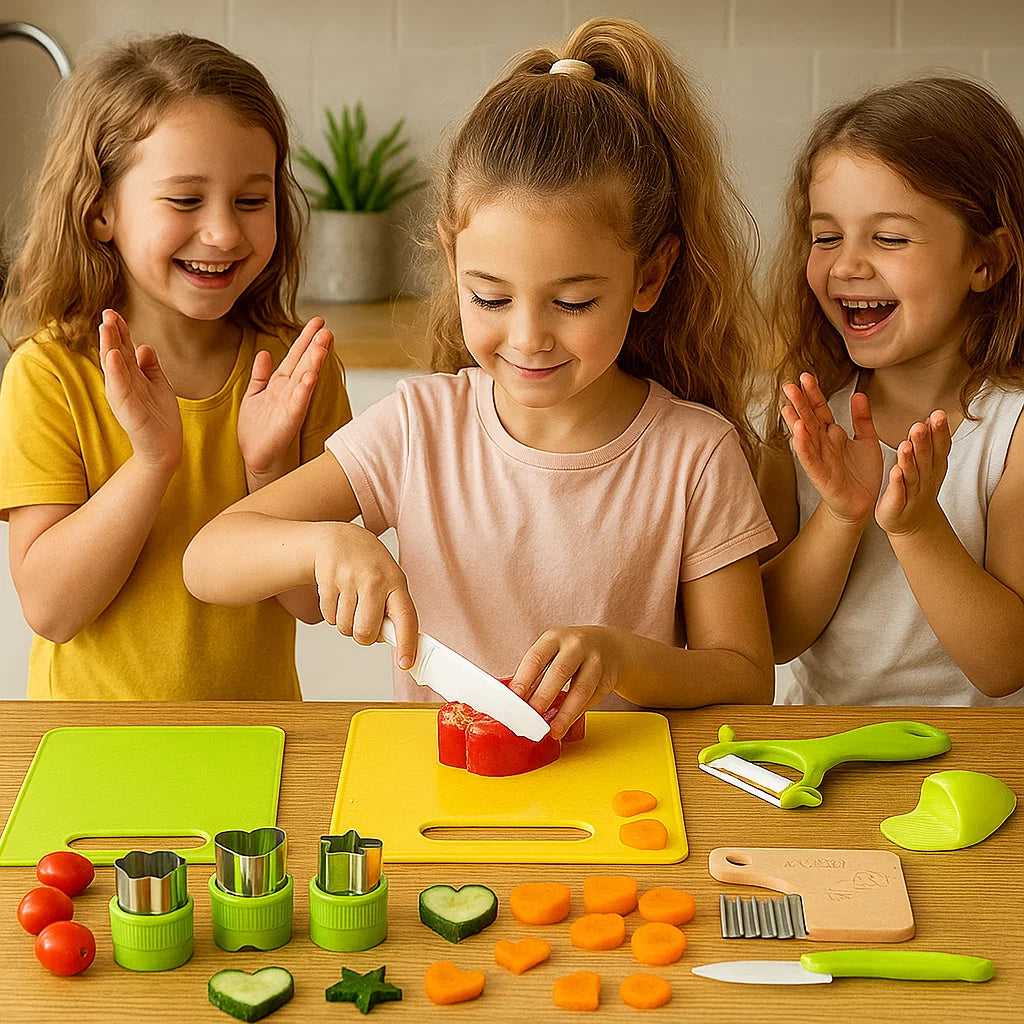 Set di coltelli da taglio per bambini | Strumenti da cucina sicuri e divertenti per imparare ad affettare frutta e verdura