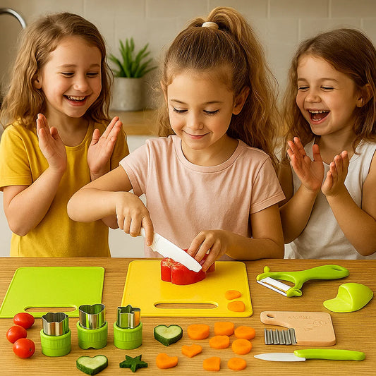 Set di coltelli da taglio per bambini | Strumenti da cucina sicuri e divertenti per imparare ad affettare frutta e verdura