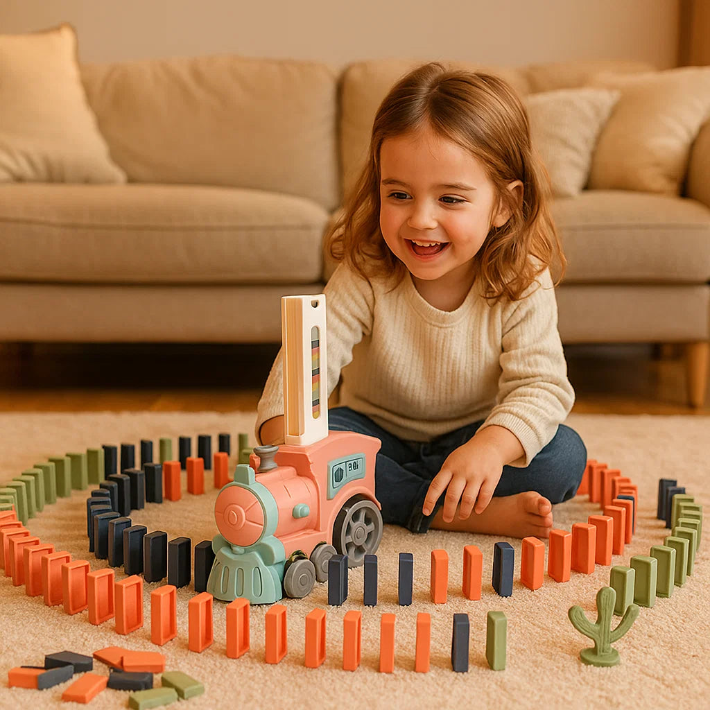 Treno domino giocattolo per bambini | Posa automatica dei binari con luci e suoni per un divertimento creativo