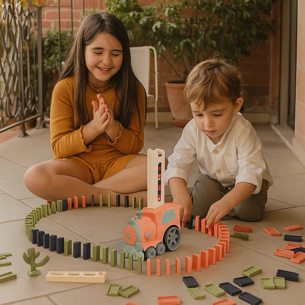 Treno domino giocattolo per bambini | Posa automatica dei binari con luci e suoni per un divertimento creativo